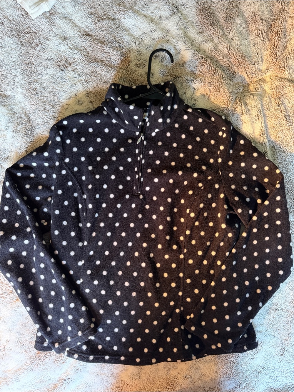 Coldwater Creek Black and White Polka Dot Quarter-Zip Fleece Pullover